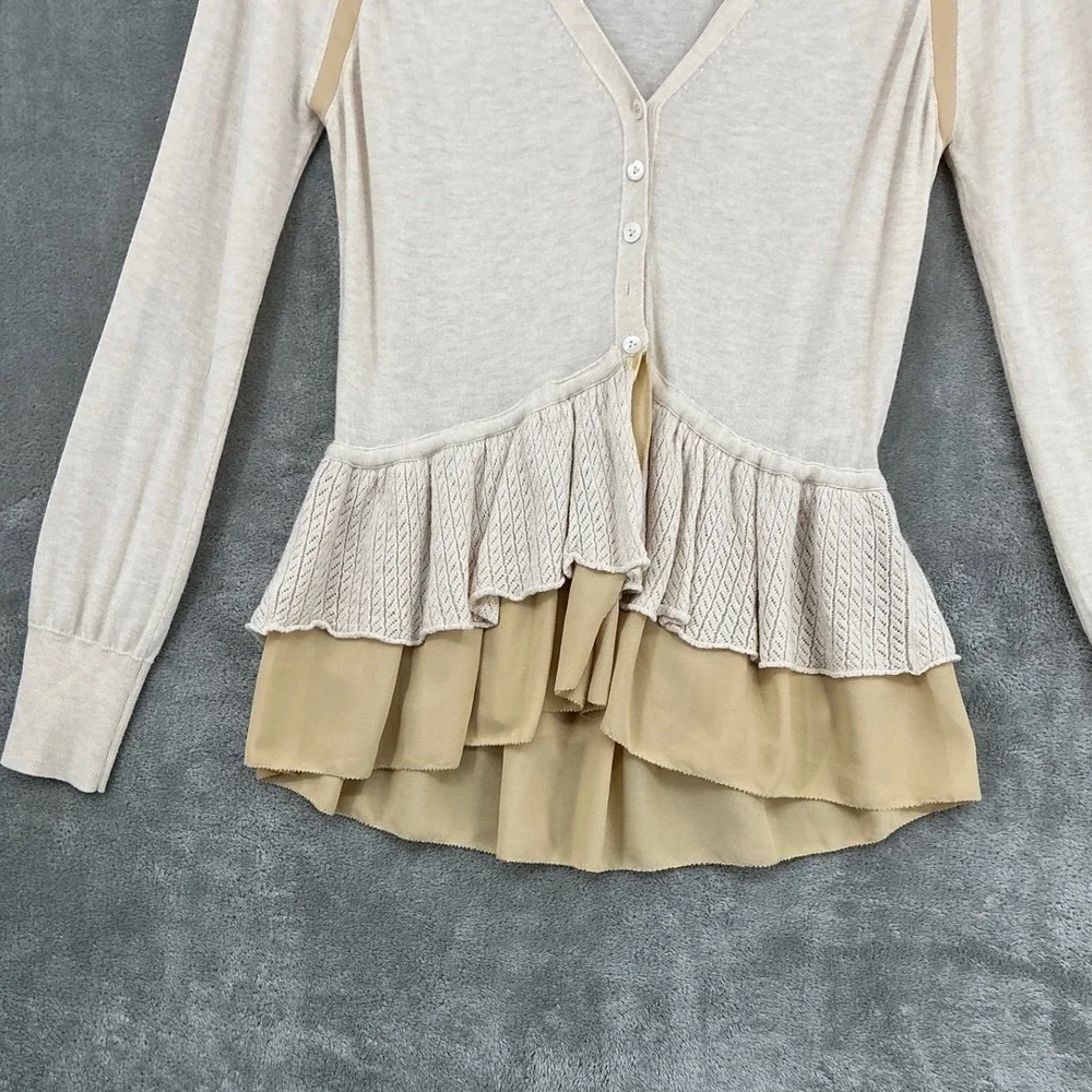 Knitted & Knotted Cardigan Womens Medium Peplum Button Wool Blend Coquette Beige